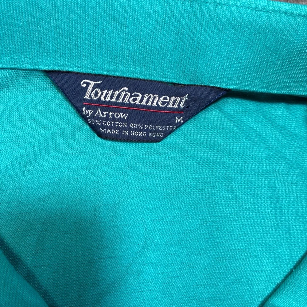 Tournament by Arrow Polo Shirt Mens Medium Teal‎ Short Sleeve Pocket Vintage
